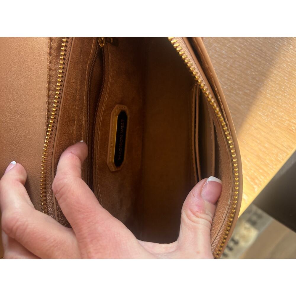 Madison West Tan Faux Leather Crossbody Handbag | Structured Shoulder Bag - Picture 5 of 6